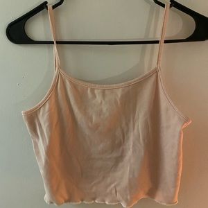 pink ruffled bottom crop top